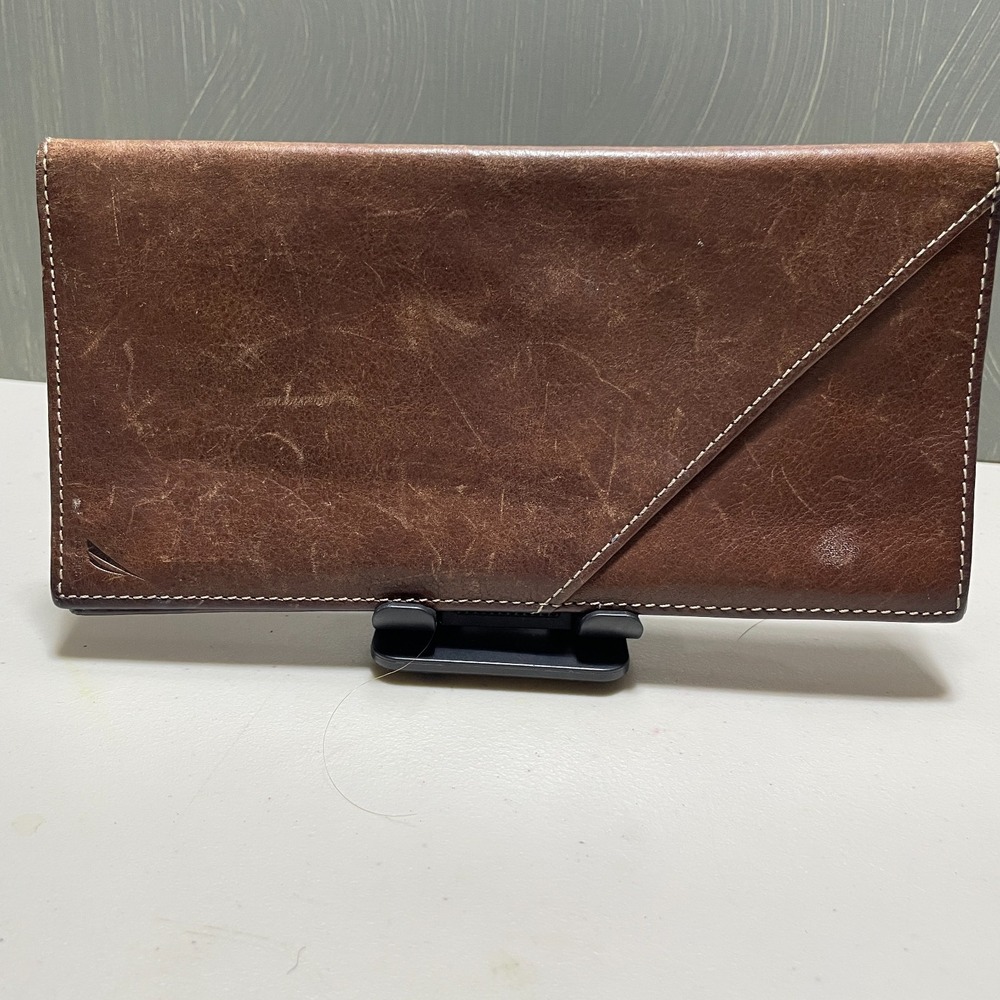 Nautica Billfold Wallet Leather Brown 9‎ x 4 1/2 Bi-Fold